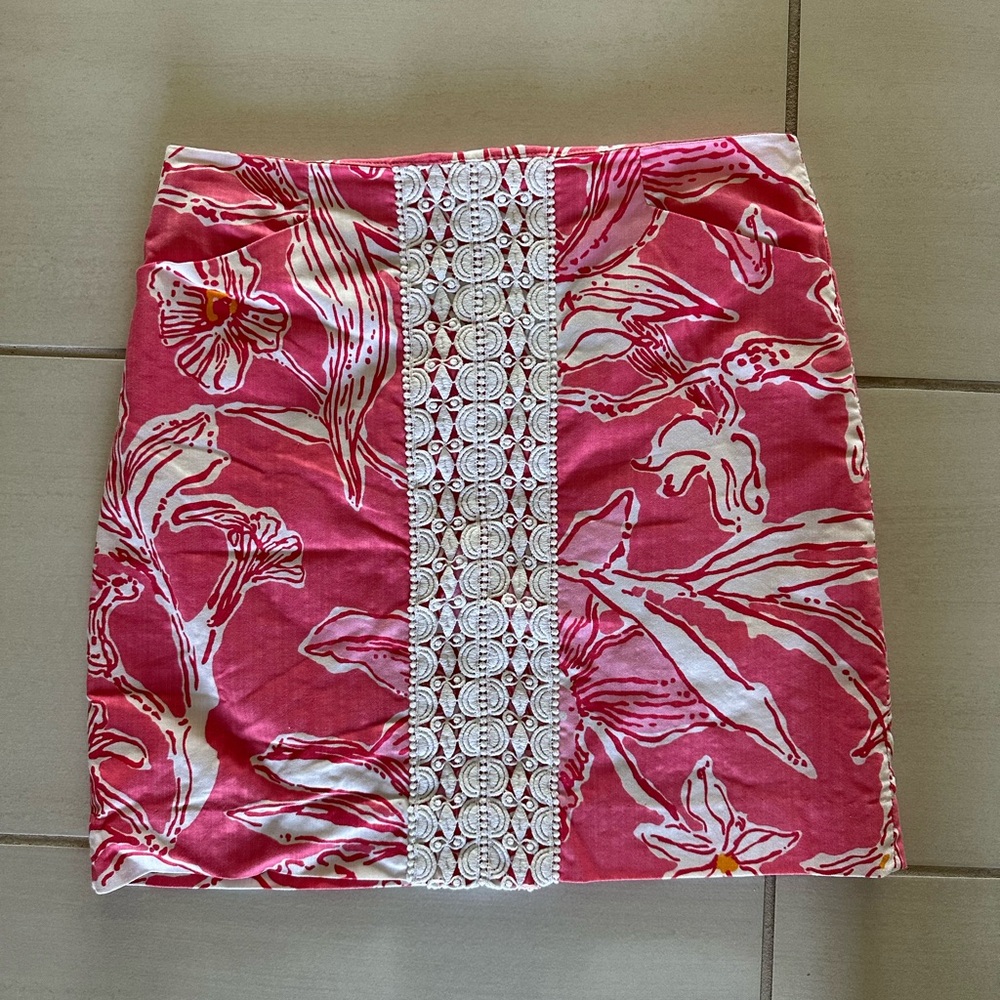 Floral Pink Skirt with Lace Detail